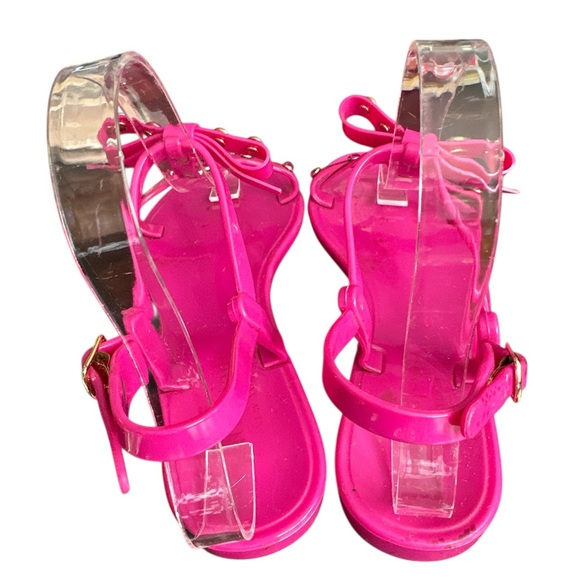 KATE SPADE Women's Hot Pink Jelly Bow Rhinestone Sandals - Picture 5 of 6